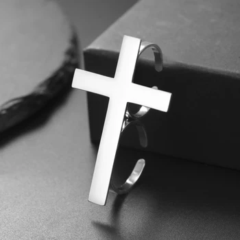 Jeshayuan Zwei-Finger-Kreuzring für Herren, Vintage-Stil, großer Kreuz-Offenring, trendiger Gothic-Ring