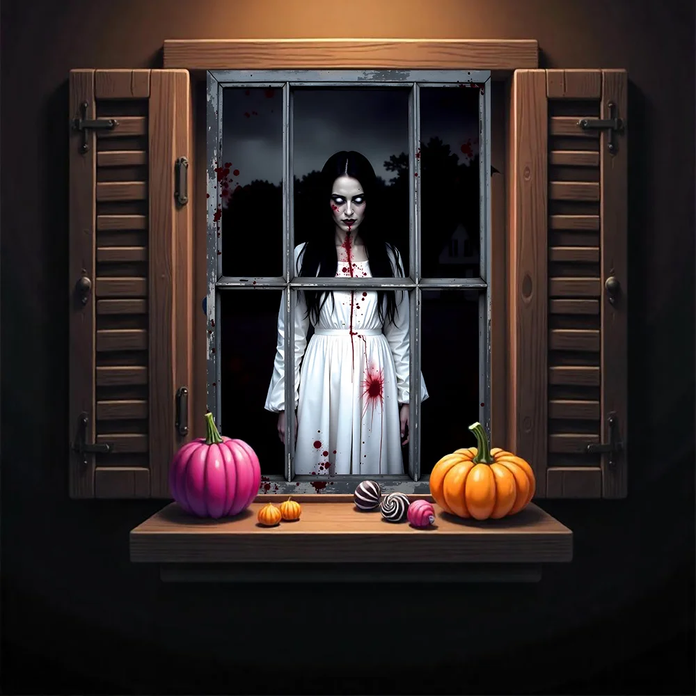 Ein flaches 2D-Halloween-Fensterhintergrundtuch, Polyester – Bild 4