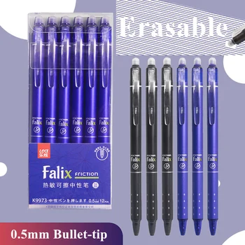 0,5 mm einziehbares, löschbares Gelschreiber-Set mit Nachfüllungen, schwarz-blaue Gel-Tinte, integrierter