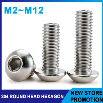 Sechskantschraube aus Edelstahl 304, ISO7380, Innensechskantschrauben, Metall-Maschinengewinde, M2, M2,5, M3