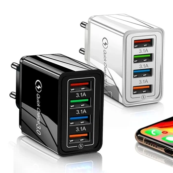 EU-US-Stecker 3A USB-Ladegerät Multi-Port 4 USB Schnellladung 3.0 für Handy-Adapter Tablet Tragbares