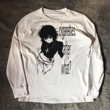 Frauen Retro Nette Harajuku Slim fit Tops Dame Weiß Casual T-Shirts Mädchen Brief Anime Print Langarm Kleidung