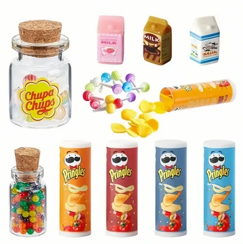 Puppenhaus Miniatur Getränk Essen Kartoffelchips Flaschen Lutscher Glas mit Lutscher Kind Geschenk Zwerg