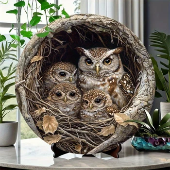 2DFlat 8in Vintage Tier kreisförmiges Willkommensschild Katze Eule Schildkröte Home Baum Dekor Artikel