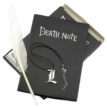 A5 anime notebook set leder journal und halskette feder stift animation kunst schreiben journal notizblock
