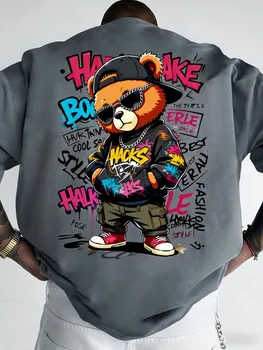 Europäisches und amerikanisches Herren-Sommer-T-Shirt mit Teddybär-Graffiti-Print, bequem und atmungsaktiv