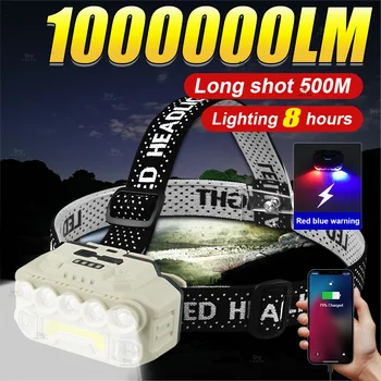 1000000LM Kopf Taschenlampe Leistungsstarke Scheinwerfer Rot Blau Warnung Tragbare Lichter LED USB Aufladbare