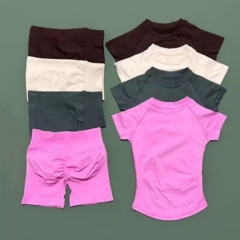 HISTELLO Sport-Gym-Set, kurzärmelig, nahtlos, Yoga-Kleidung, Fitness-Set für Damen, Workout, Laufen (2 Stück)