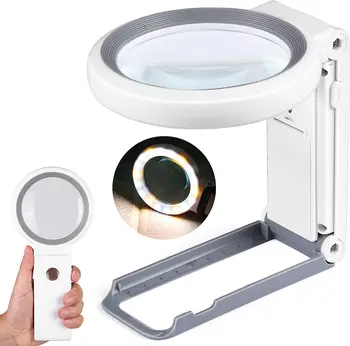30-fache 10-fache Lupe mit Licht und Ständer, zusammenklappbare Handlupe, 18 LED-beleuchtete beleuchtete Lupe