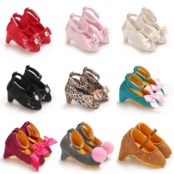 Neugeborene Baby Mädchen Modische High Heels Schuhe 0-5 Monate Prinzessin Schleife Party Krabbelschuhe