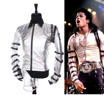 Michael Jackson Bad Era Silber-Jumpsuit. Retro Rockstar Bühnen-Performance Bodysuit & Top