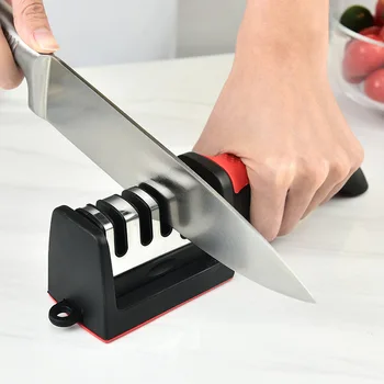 Küche 4-Segment-Messerschärfer Haushalt multifunktion aler hand gehaltener schwarzer Dreifach-Schärfstein