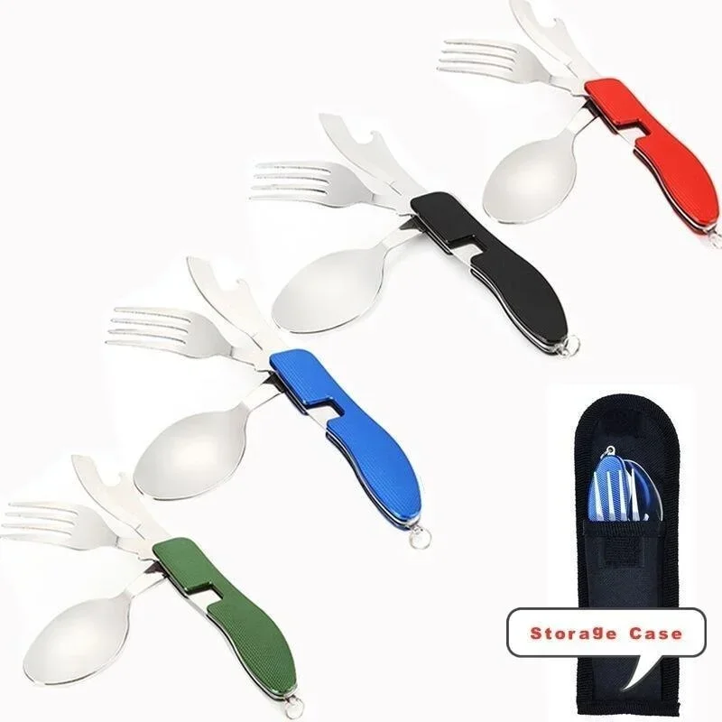 4 in 1 Camping Utensilien Besteck-Camping Edelstahl Falt – Bild 4