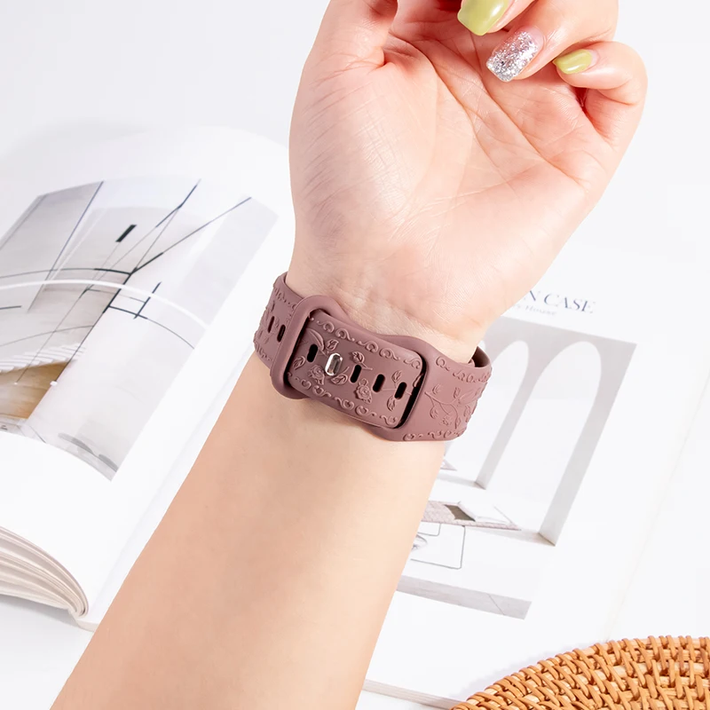Blumen gravur armband für Apple Uhren armbänder 44mm 40mm – Bild 4