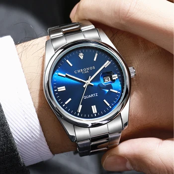 CHRONOS Top Marke Luxus Mann Armbanduhr Wasserdicht Leucht Datum Männer Uhren Edelstahl Quarz herren Uhr