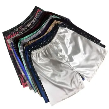 Herren Satin-Seidenschlafshorts mit Elastikbund, Seidiger Loungewear, Atmungsaktive Nachtwäsche, Tropischer