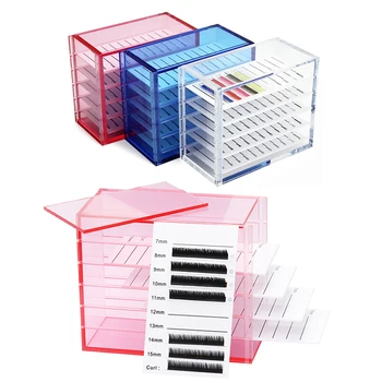 7-15 mm Aufbewahrungsbox für falsche Wimpern, 5 Schichten, Acryl, Paletten-Wimpernhalter, ROT/BLAU/WEIß