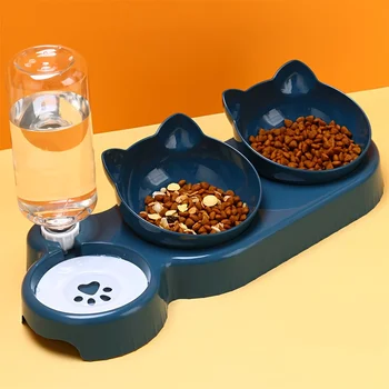 Haustiersc halen mit Wasserzufuhr, 3-in-1-Ohr-Design, gekipptes Katzen wasser und Futtern apf mit Schwerkraft