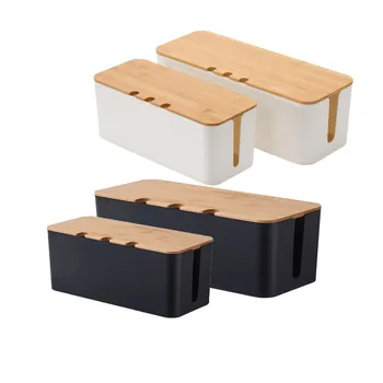 Große Kabelmanagementbox - Kabel-Organizer und Abdeckung im Holzstil für TV-Kabel, Computer, USB-Hub
