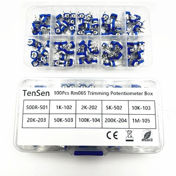 Schachtel RM065 Carbon Film Horizontal Trimpot Potentiometer Sortiment Kit 10 Werte Variable (100 Stück)