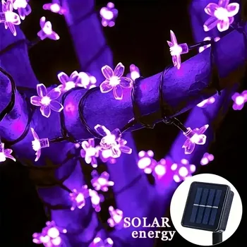 Solar-LED-Lichterkette für den Außenbereich, Kirschblumen, Lichterketten, 8 Beleuchtungsmodi, Solarlampe