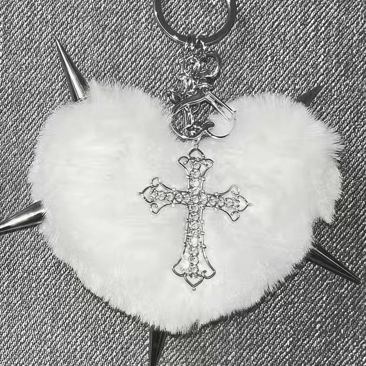 Punk Schmuck Leopardenmuster Nieten Kreuz Schlüsselanhänger – Bild 3