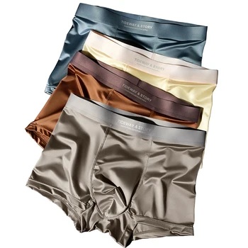 Herren-Unterwäsche, Eisseide, High-End-Männer, leichte Luxus-Satin-Seide, atmungsaktiv, flache Ecke (4 Stück)