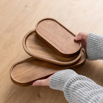 Holz-Serviertabletts, ovale Holztablettplatten zum Servieren von Speisen, Speiseteller, runder Dessertteller