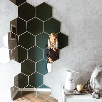 3D Hexagon Spiegel Wand Aufkleber Rose Gold DIY TV Hintergrund Wohnzimmer Aufkleber Wand Dekor Schlafzimmer