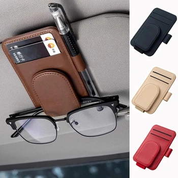 Auto Sonnenbrille Halter Sonnenblende Gläser Clip Multifunktions Leder Brillen Aufhänger Tragbare Ticket Karte