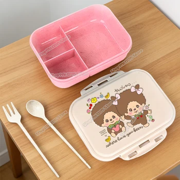 Niedliche Monchhichi Schüler-Lunchbox Cartoon-Affen Monchichis Kun Chan Kinder Bento-Box Tragbarer Getrennter