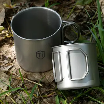 Camping-Wasserbecher aus Titanlegierung mit klappbarem Griff, Camping-Kaffeetasse, ultraleicht