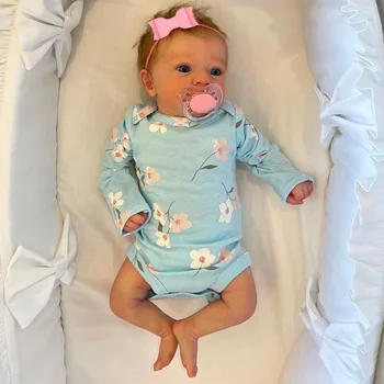 46CM fertige wiedergeborene Babypuppe Felicia Neugeborene offene blaue Augen Puppe weiches handgewurzeltes