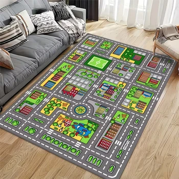Highway City Teppiche mit Verkehrsmotiv für Kinder, Spielzeugautos, Auto-Spielmatte für Jungen und Mädchen