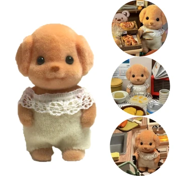 Gliedmaßen bewegliche Waldfamilie Tierfigur Pudel beflockte zottelige Figur Hund Modell Spielzeug Puppenhaus