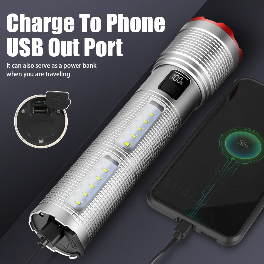 LED-Taschenlampe 5000 mAh, wasserdicht, mit Seitenlicht – Bild 5