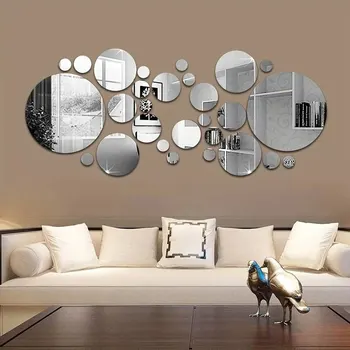 3D-Acryl-Spiegel-Wandaufkleber, runder Spiegel, DIY-Schlafzimmer, Badezimmer und TV-Hintergrund (26 Stück)
