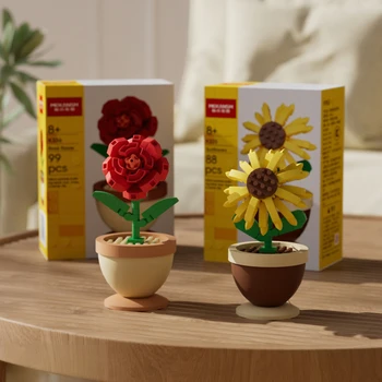 Bildung Bausteine Blumenstrauß Topfpflanzen Spielzeug Kleine Partikel Montieren Blumen Ornamente Simulation