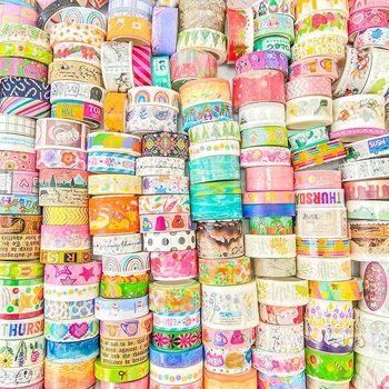 500 g zufälliges Washi-Tape-Set, 50-60 Stück, keine Wiederholung, Schreibwaren-Aufkleber, selbstklebendes