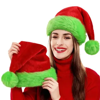 Weihnachtsmannmütze für Erwachsene und Kinder, Weihnachtsferienmütze, Unisex, Samt, Rot, klassisches Fell