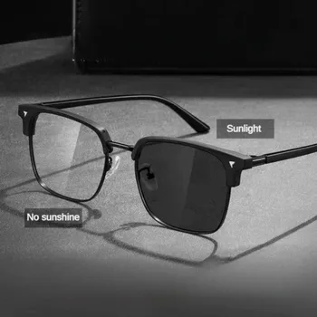 Photochrome Anti-Strahlungs-Blaulicht-Brille, quadratische Metallrahmen-Computerbrille für Damen und Herren