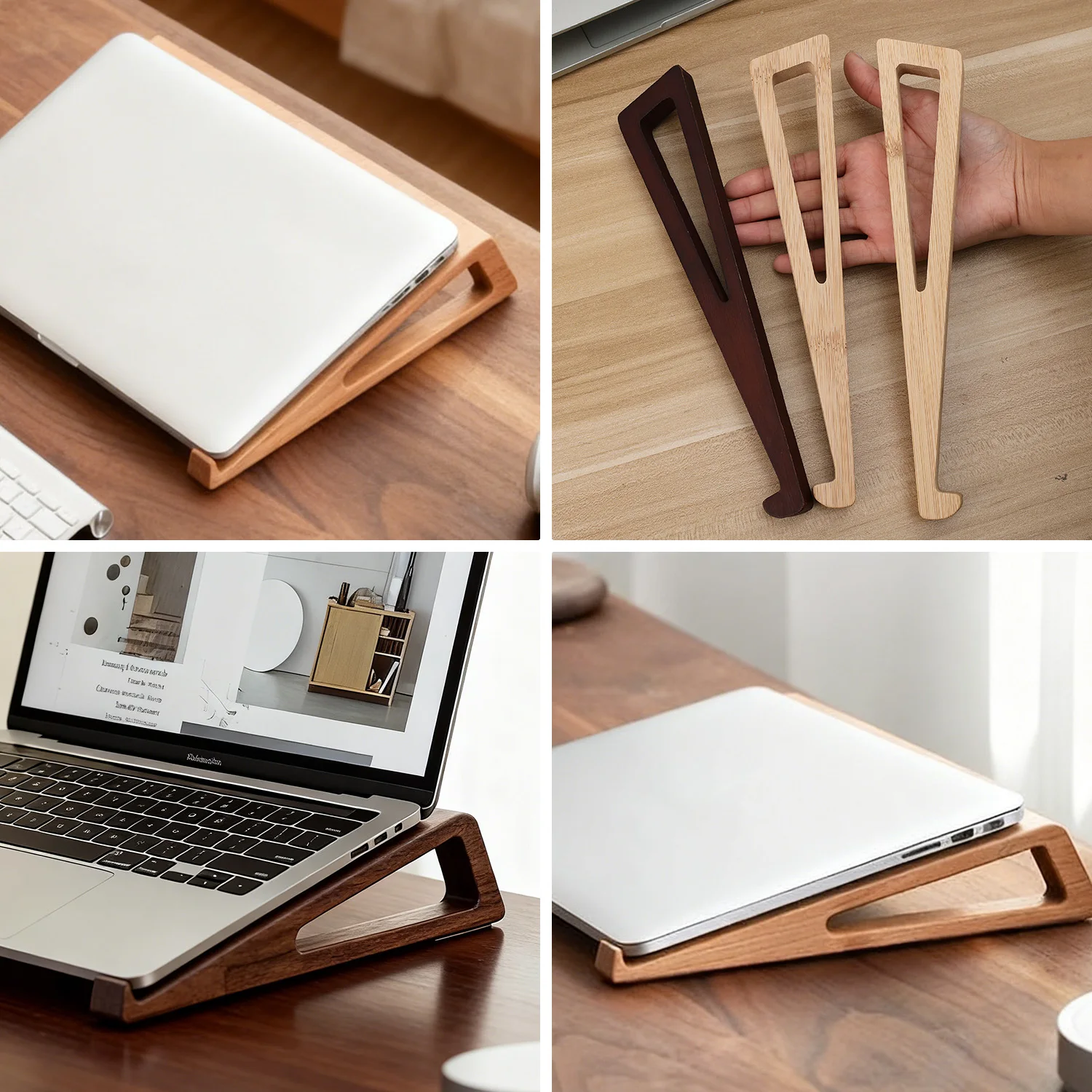 Holz-Desktop-Laptop-Ständer, Kühlpad, ergonomisches – Bild 6