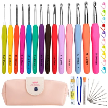 Häkelhaken-Kits mit Aufbewahrung tasche Weich griff Aluminium-Häkeln adeln Garn bindung Strick nadeln Set DIY