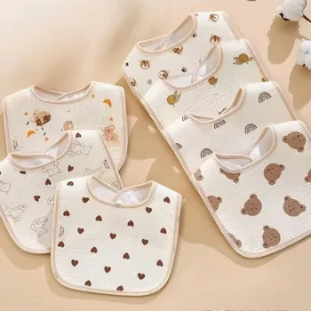 Baumwolle Baby Lätzchen Wasserdichte Spucktücher Neugeborenen Speichel Handtuch Cartoon Print Babys (7 Stück)