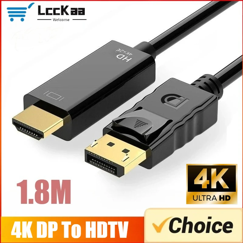 DisplayPort auf HDMI Kabel 4K, 1,8 m, für Monitor und