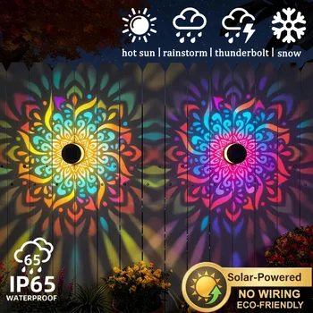 Solar-Mandala-Wandleuchte, wasserdichte LED-Zaunlampe für den Außenbereich, für Garten, Rasen, Grundstück