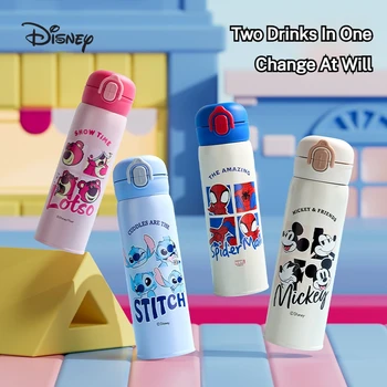 Disney Kinder-Trinkbecher aus 316 Edelstahl für Grundschüler, Isolierter Becher mit Direkttrinkhalm