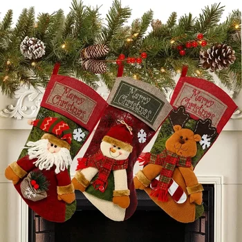 Weihnachtsstrumpf Rentier Weihnachtsgeschenktüte, 3D Plüsch Elch Socken-Ornament, Kamin-Hängedekoration