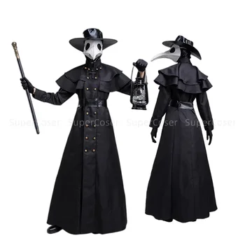 Halloween Mittelalterliche Kapuzenrobe Pest Arzt Kostüm Maske Hut für Männer Mönch Cosplay Steampunk Priester
