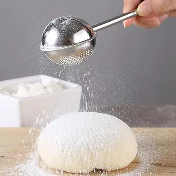 Edelstahl Backpulver Zuckerverteiler Manuelles Mehlsieb Zuckermehl und Gewürzfilter Sieb Werkzeug